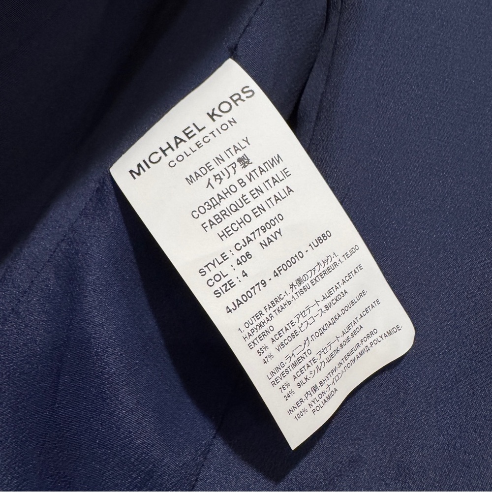 NWT Michael Kors Collection Cate Crush-Sleeve Blazer Preppy Designer Navy Sz 4 - Picture 14 of 16